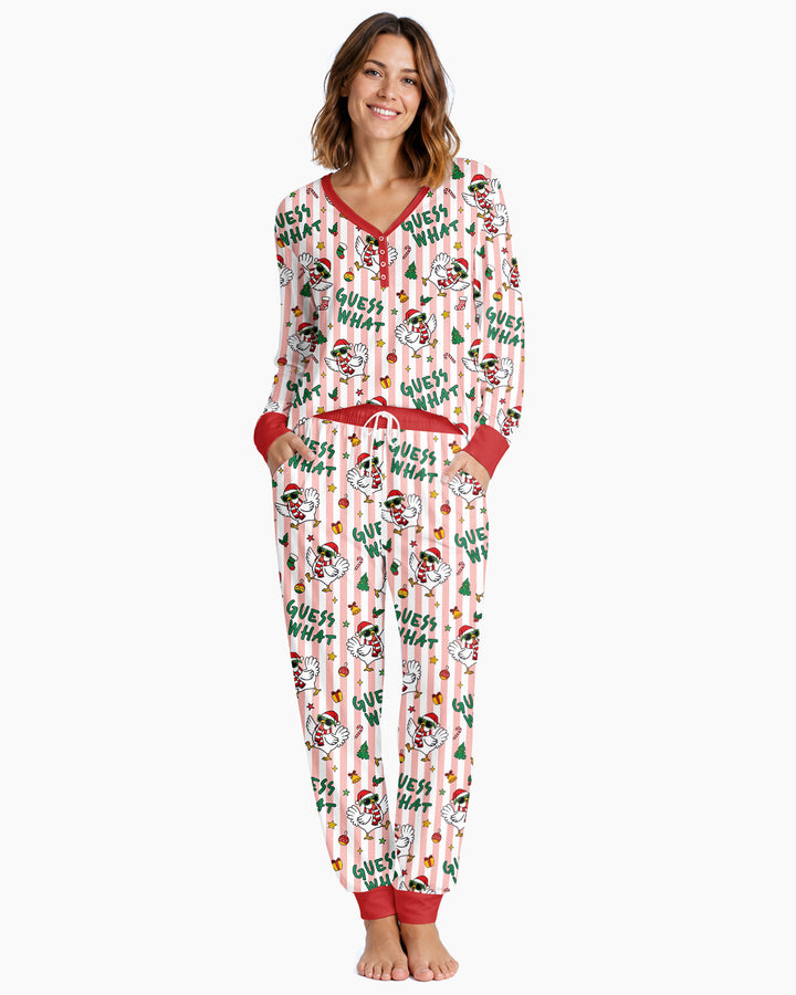 Guess What Chicken Butt Christmas Bamboo Women Pajama Set