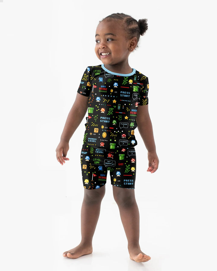 Pixel Game Lover Matching Bamboo Two Piece Short Sleeve Shorts Pajama Set