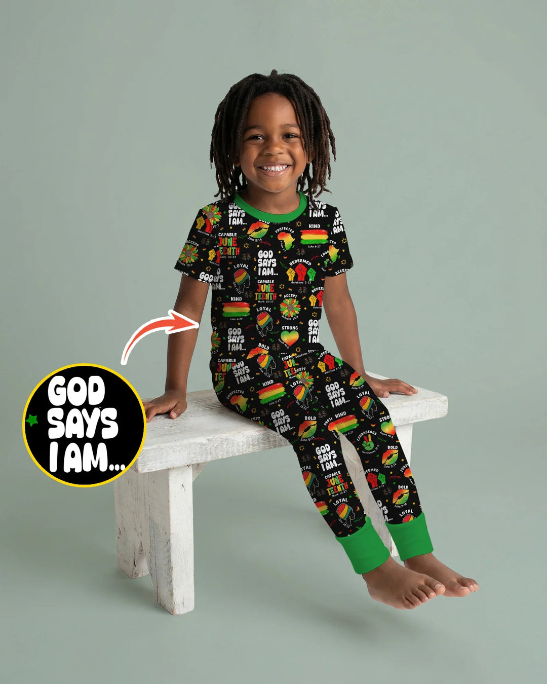 God Says I Am Juneteenth Blessings Bamboo Two Piece Short Sleeve Pajama Set