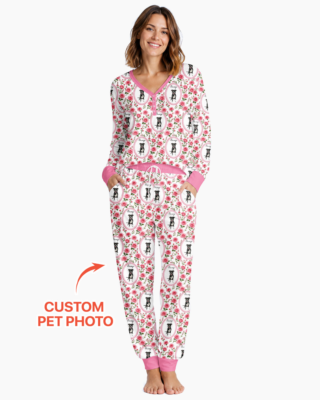 Custom Pet Photo Flower Garden Bamboo Women Pajama Set
