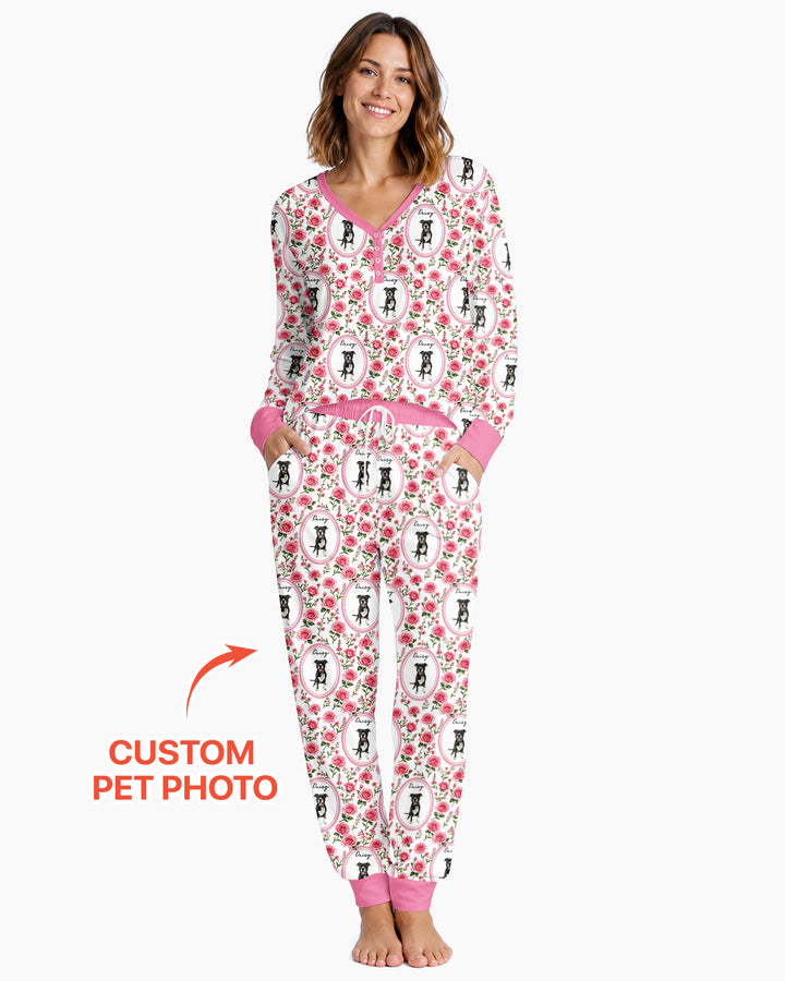 Custom Pet Photo Flower Garden Bamboo Women Pajama Set