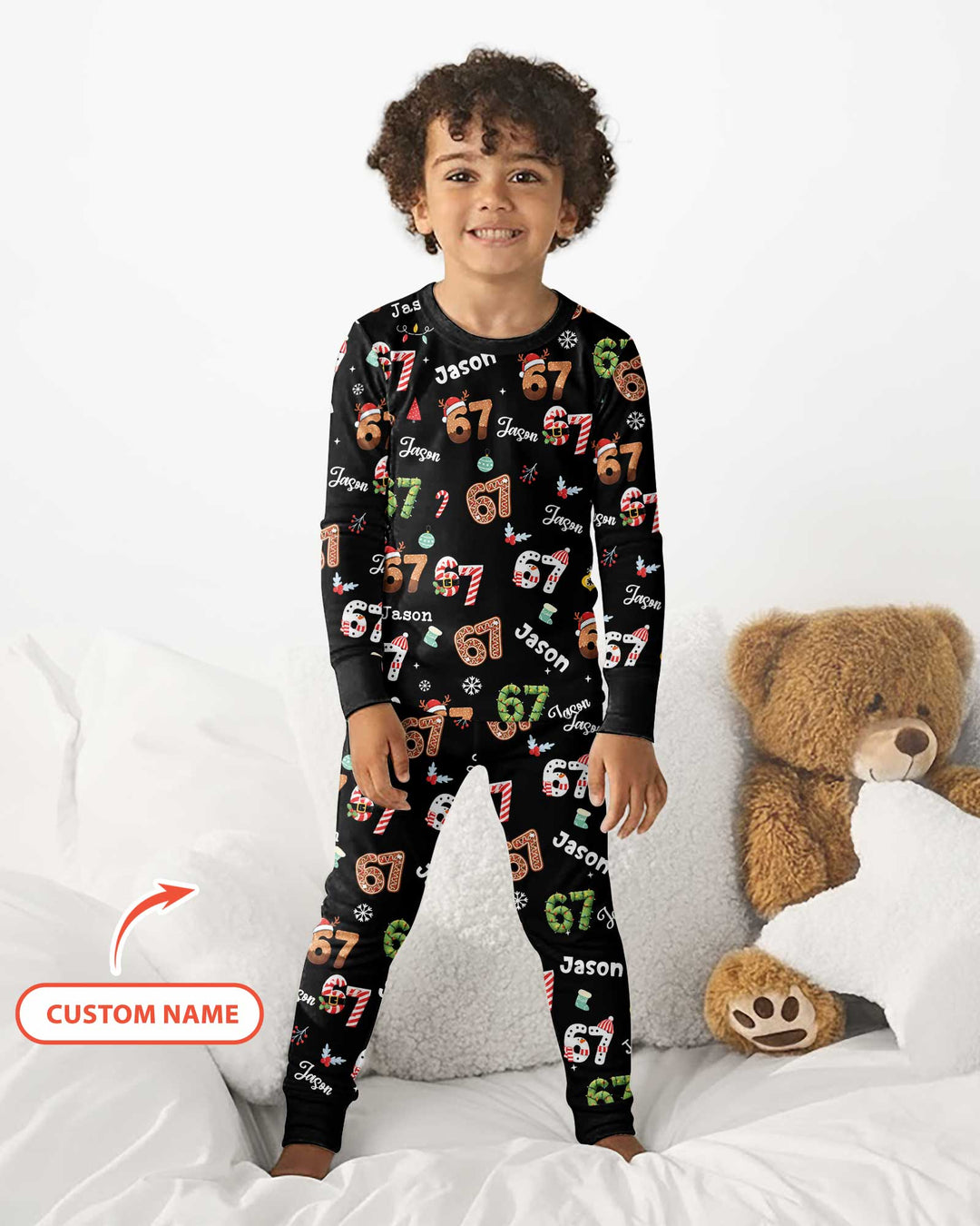 Custom '6 7' Six Seven Christmas Slang Meme Bamboo Two Piece Long Sleeve Pajama Set