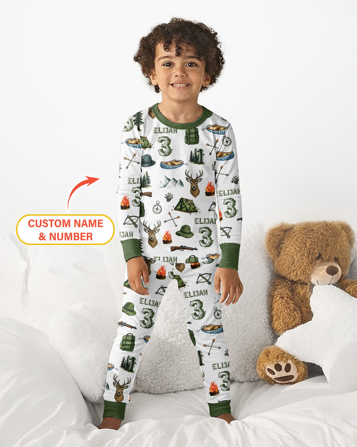 Personalized Birthday Camper Bamboo Two Piece Long Sleeve Pajama Set