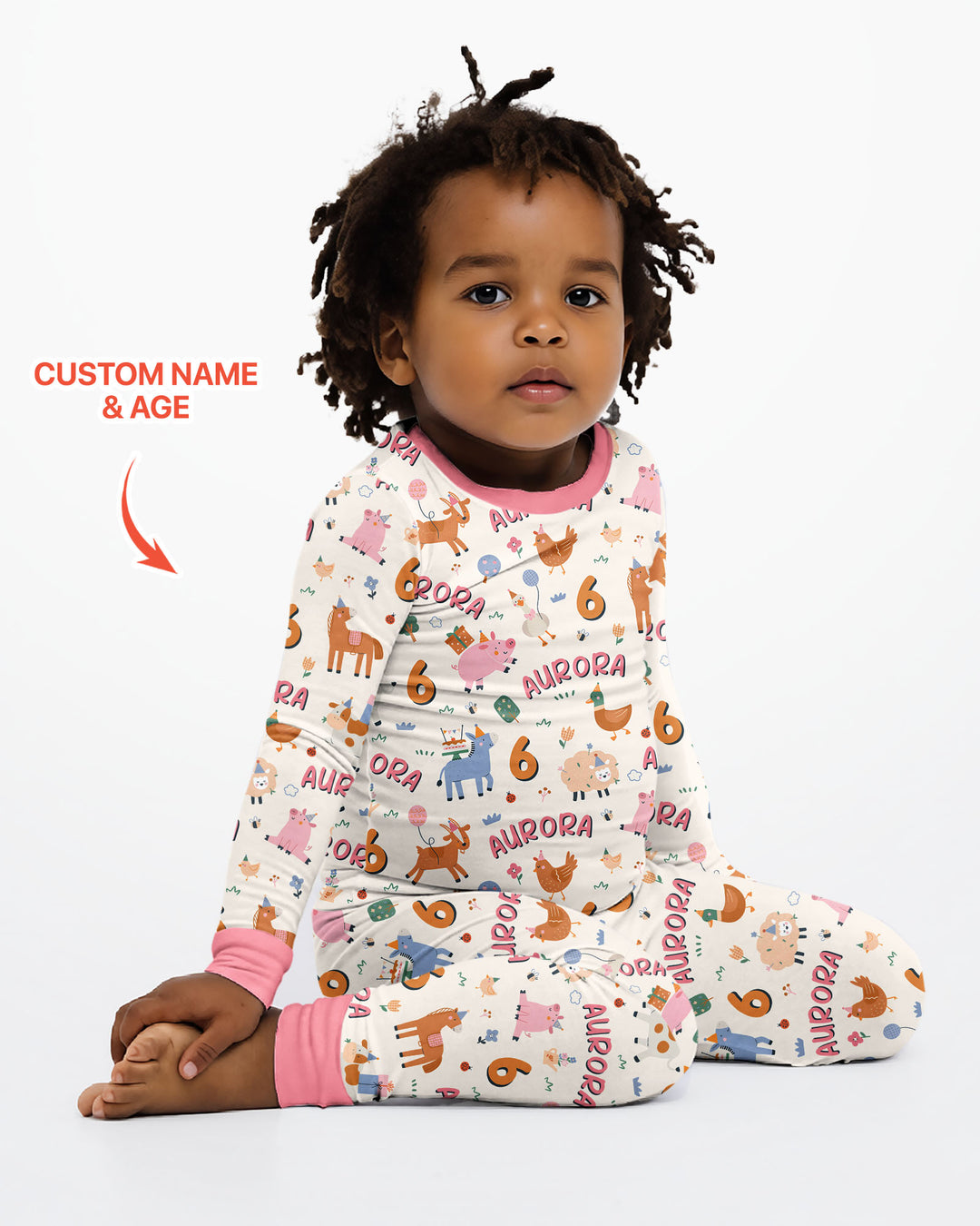 Personalized Farm Animals Birthday Bamboo Two Piece Long Sleeve Pajama Set