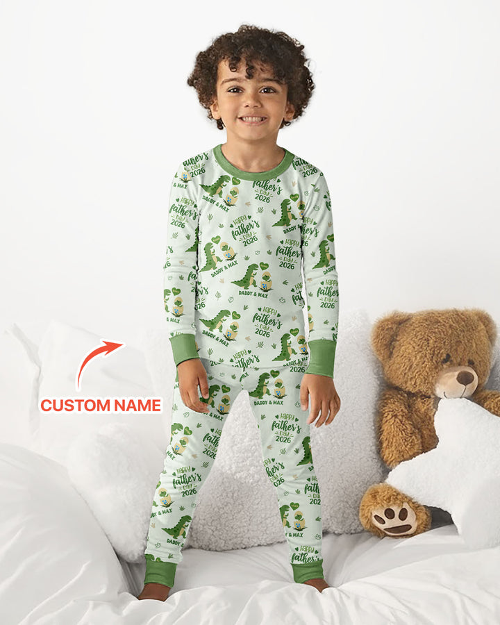 Custom Name Fathers Day 2026 Bamboo Two Piece Long Sleeve Pajama Set