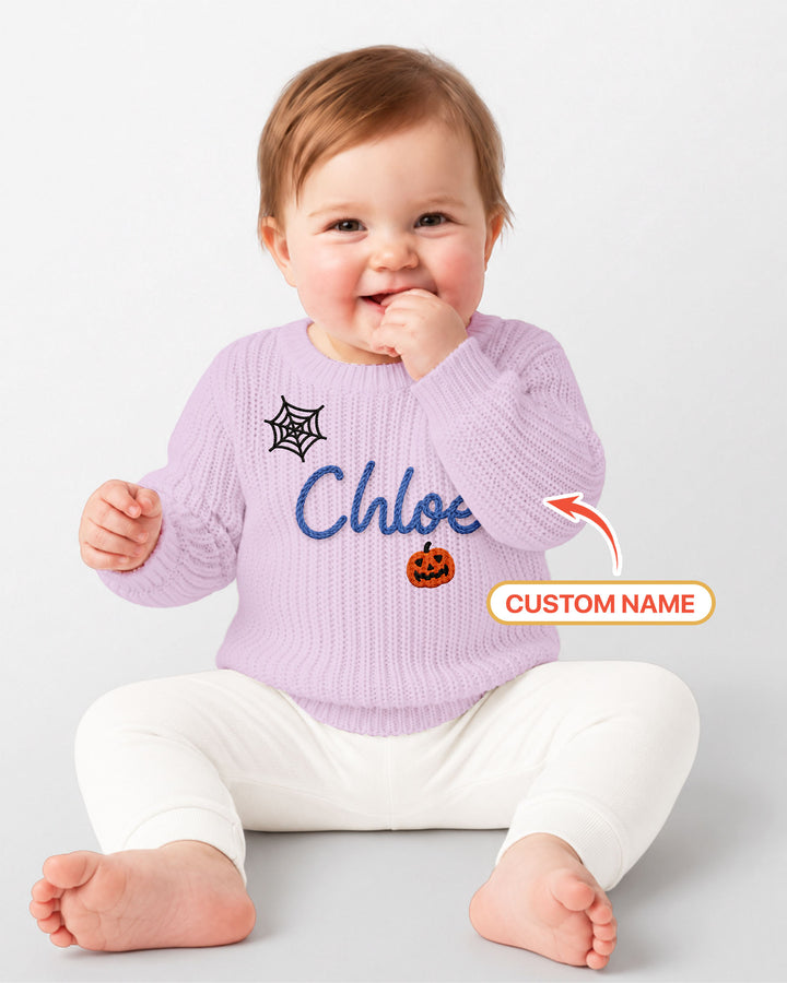 Happy Halloween Embroidered Baby Name Bamboo Knit Sweater Bubble