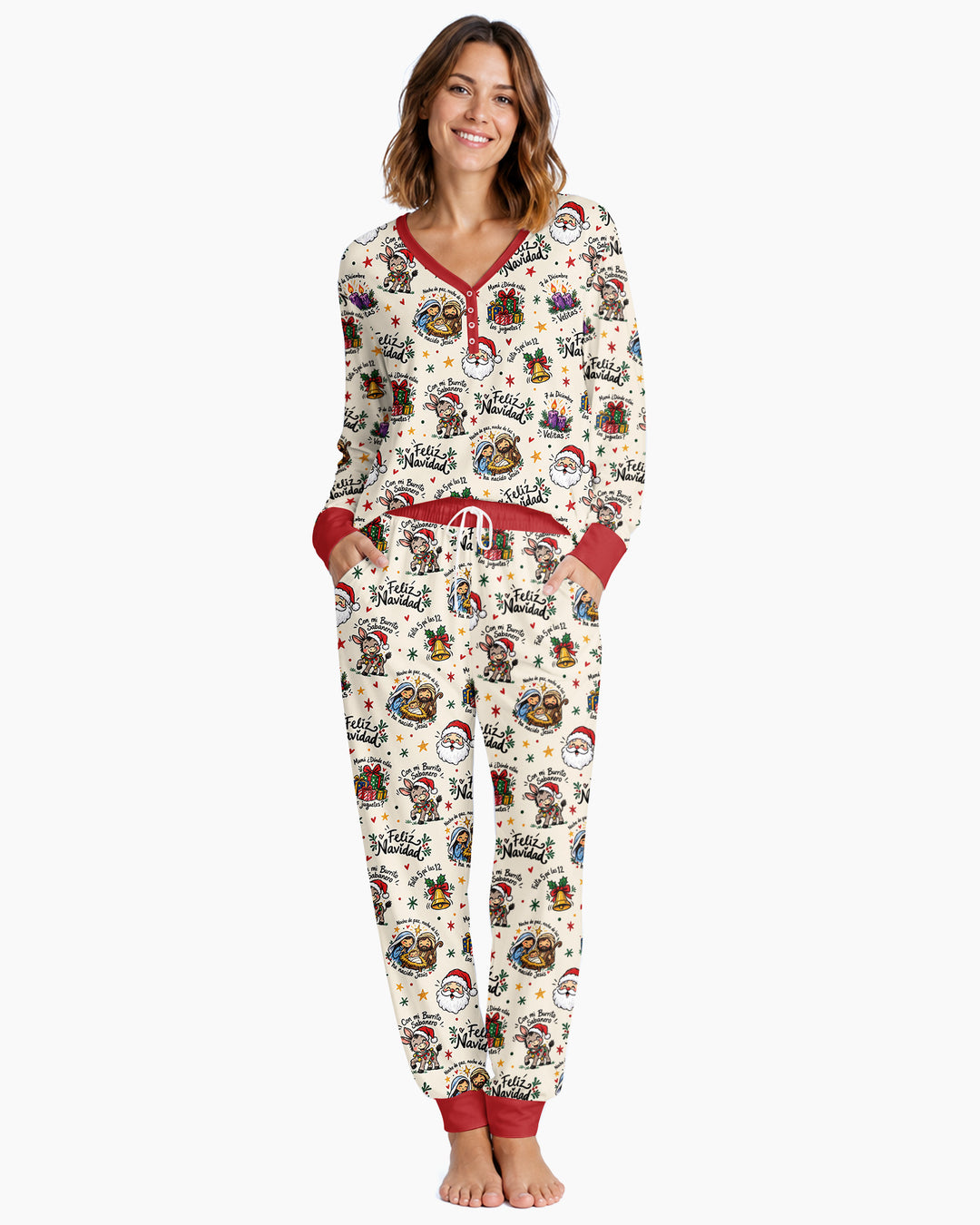 Whimsical Feliz Navidad Christmas Bamboo Women Pajama Set