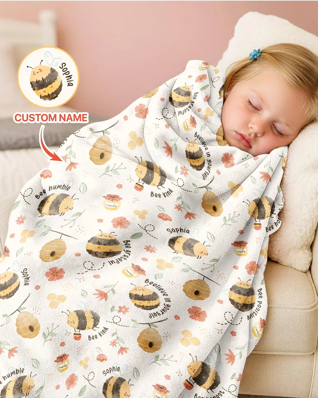 Bee Kind Custom Name Bamboo Blanket