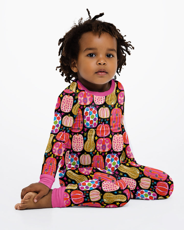 Funky Fall Pumpkins Bamboo Two Piece Long Sleeve Pajama Set