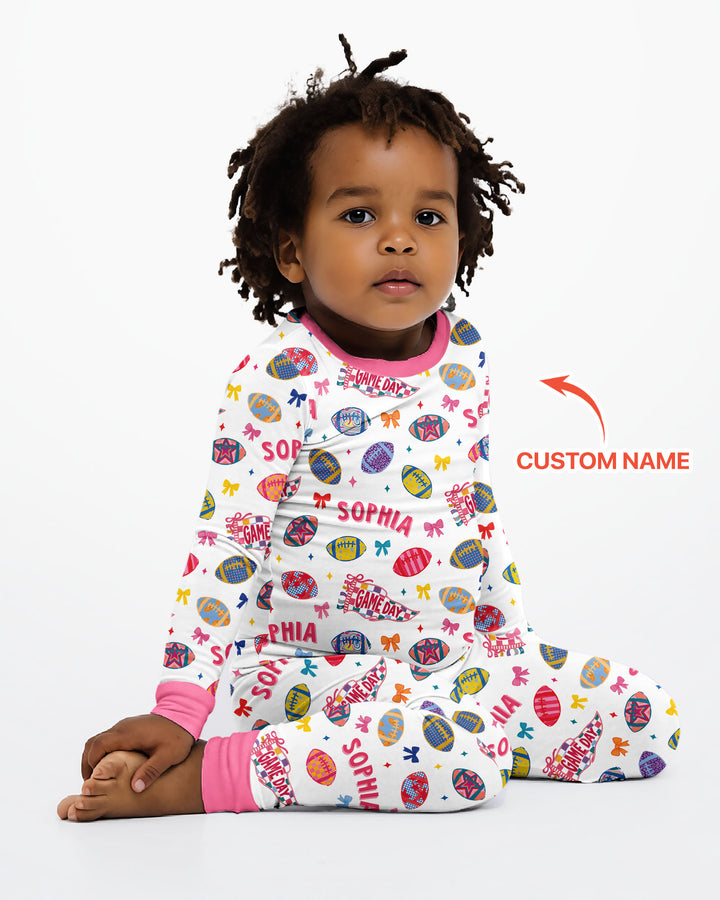 Custom Name Game day Bamboo Two Piece Long Sleeve Pajama Set