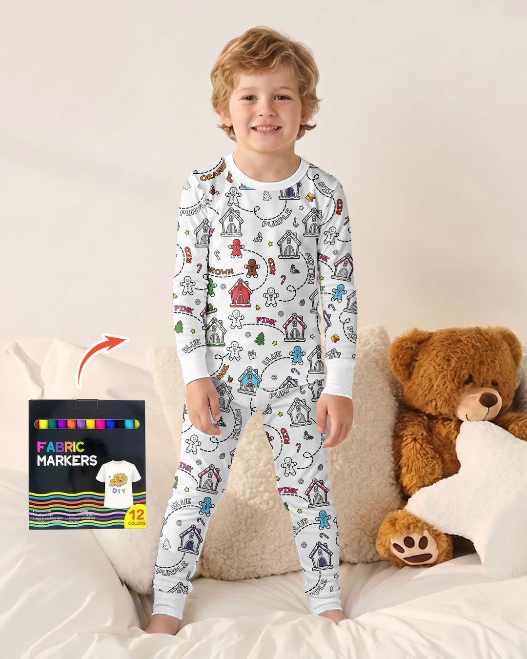 Colorable Matching Color Gingerbread Bamboo Two Piece Long Sleeve Pajama Set