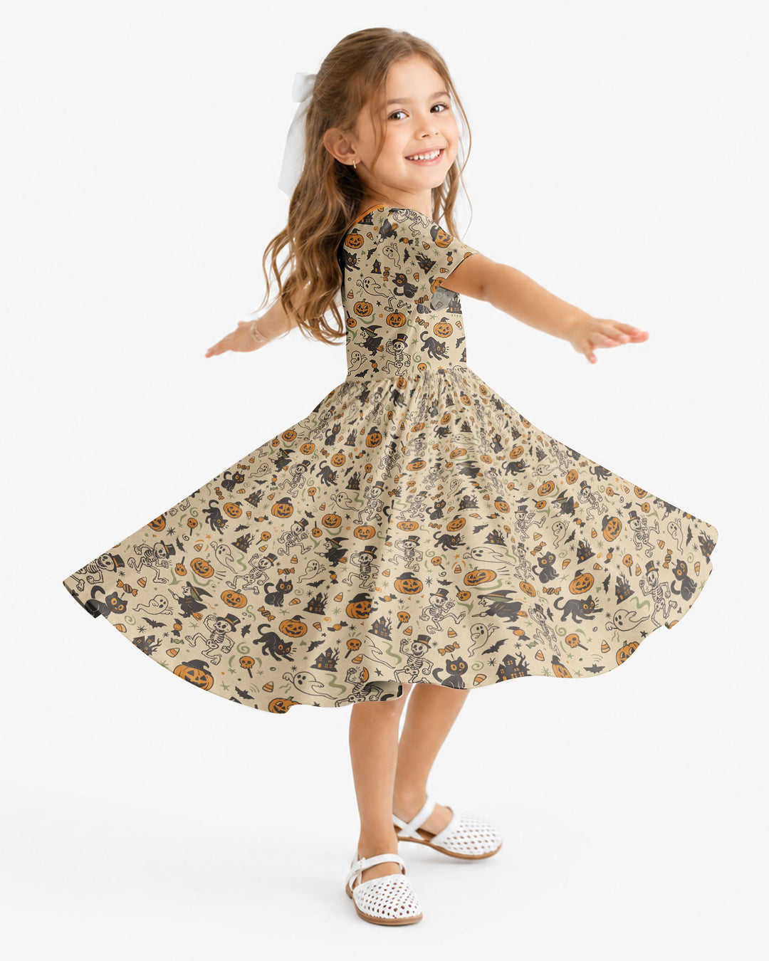 Vintage Skeleton Pumpkin Halloween Bamboo Twirl Dress