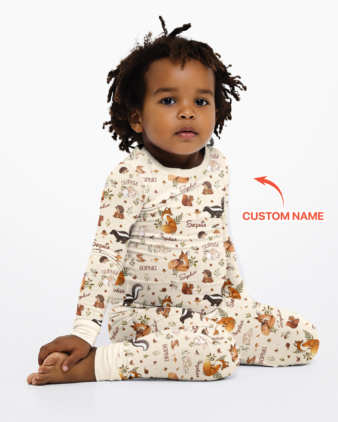Custom Name Woodland Friends Bamboo Two Piece Long Sleeve Pajama Set