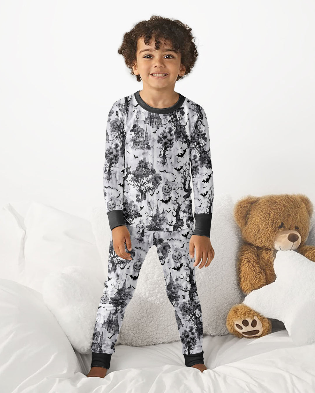 Gothic Halloween Chinoiserie Bamboo Two Piece Long Sleeve Pajama Set