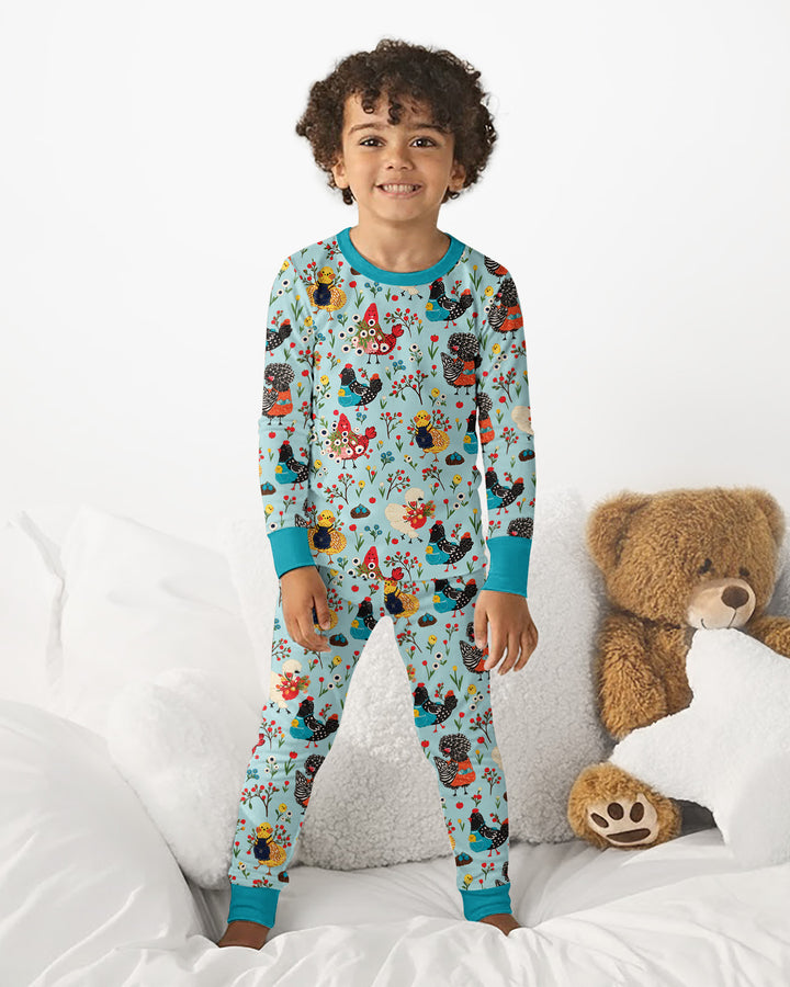 Chicken Garden Bamboo Two Piece Long Sleeve Pajama Set