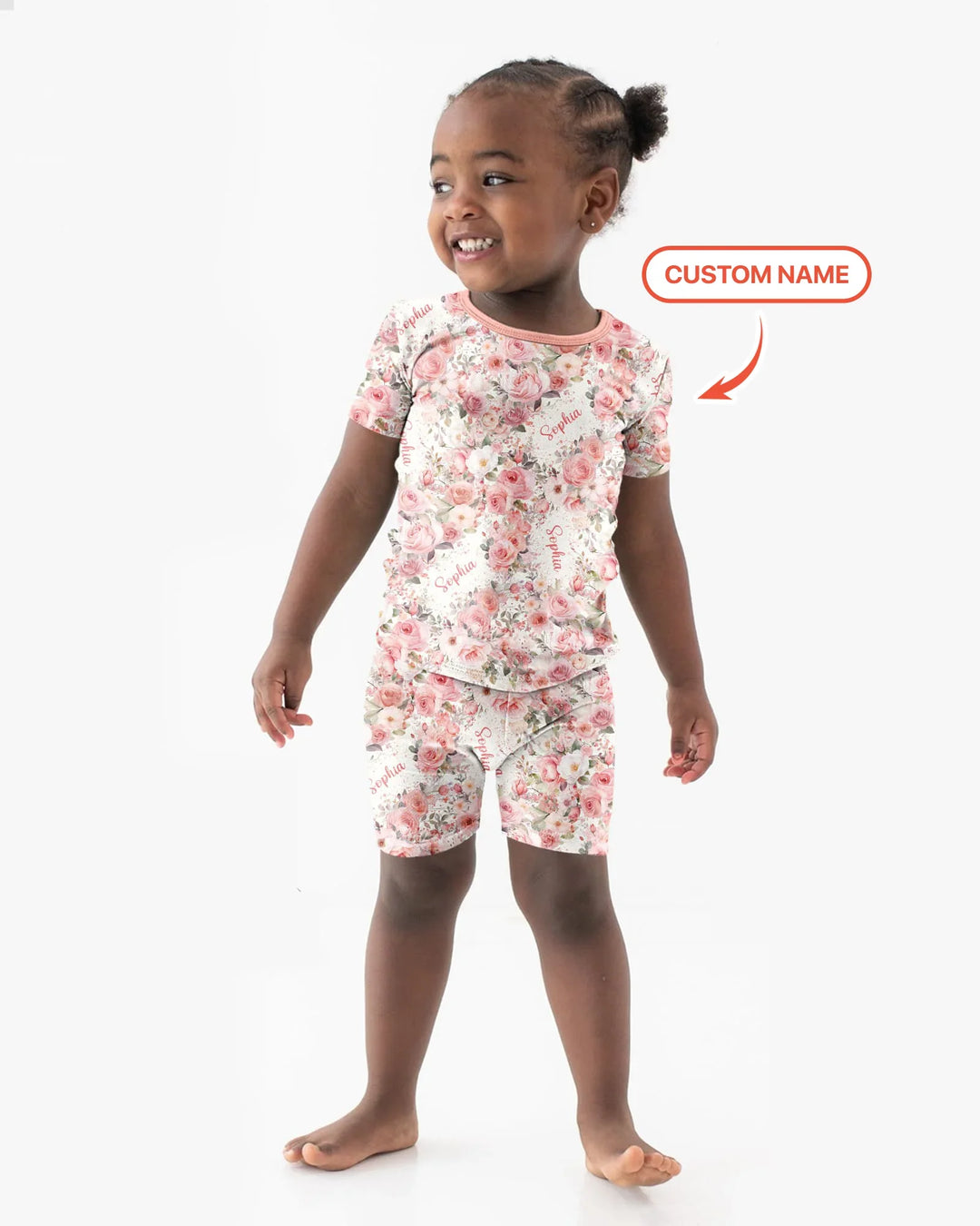 Custom Name Birth Month Flowers Bamboo Two Piece Short Sleeve Shorts Pajama Set