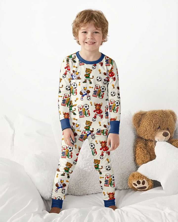 Cute Soccer Mascots USA CAN MEX Bamboo Two Piece Long Sleeve Pajama Set