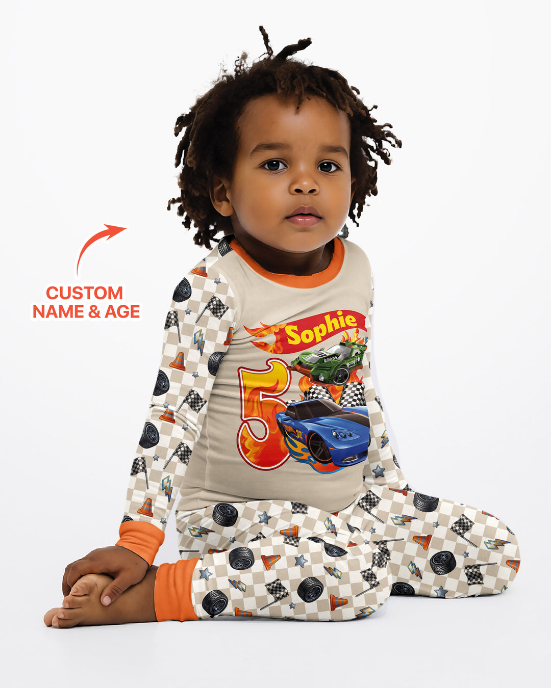 Custom Race Car Bamboo Two Piece Long Sleeve Pajama Set