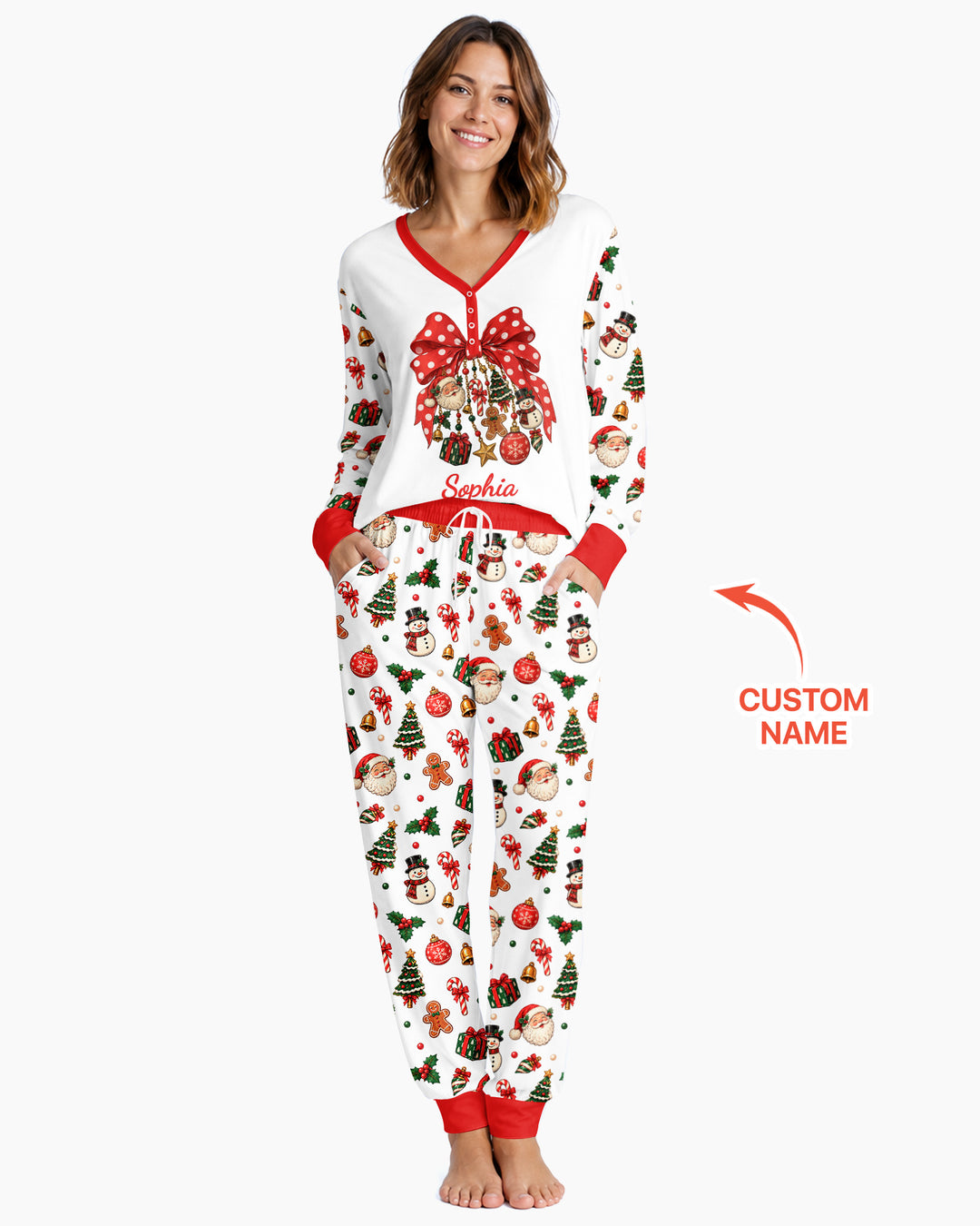Custom Name Christmas The Bow Bamboo Women Pajama Set