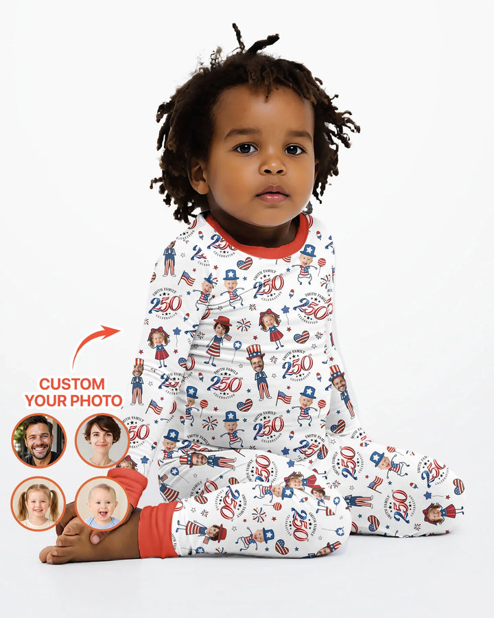 Custom Photo Smith Family Celebration Bamboo Two Piece Long Sleeve Pajama Set