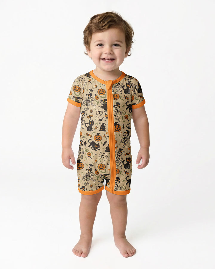 Vintage Skeleton Pumpkin Halloween Bamboo Shorty Zippy