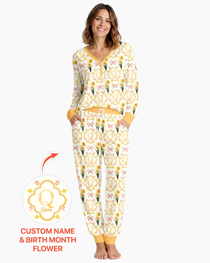 Personalized Birth Flower Mommy And Me Matching Bamboo Women Pajama Set