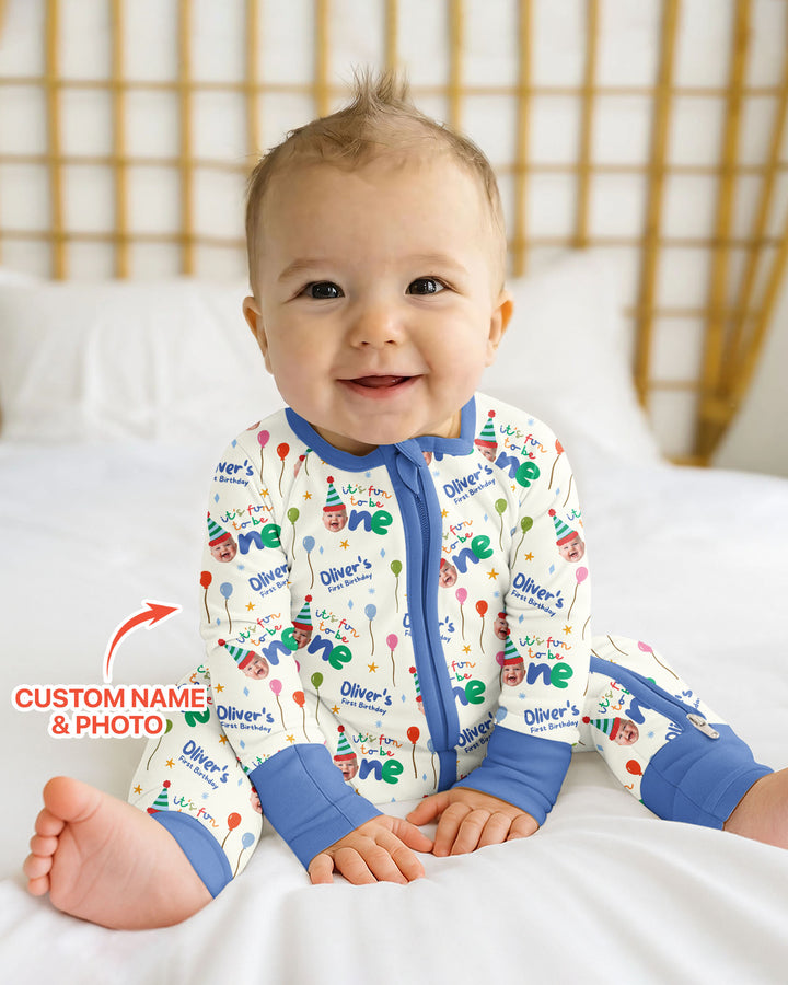 Custom Photo First Birthday Fun Bamboo Convertible Zippy