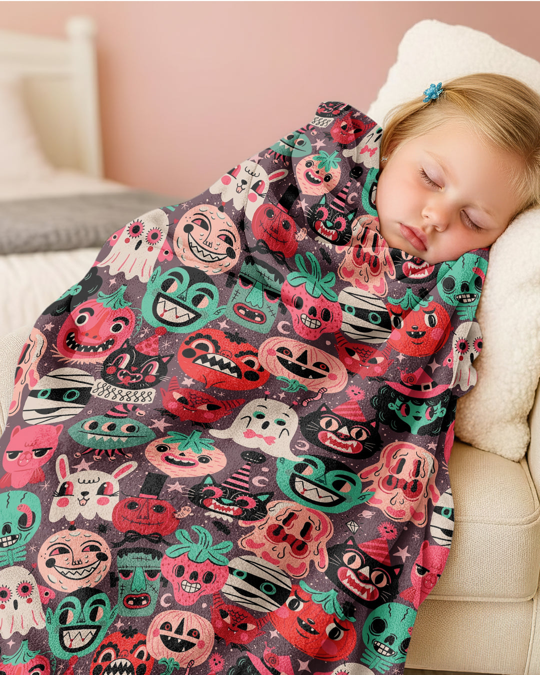 Retro Halloween Monsters Ghost Pumpkin Mummy Bamboo Blanket