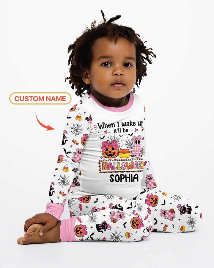 Custom Name When I Wake Up It'll Be Halloween! Bamboo Two Piece Long Sleeve Pajama Set