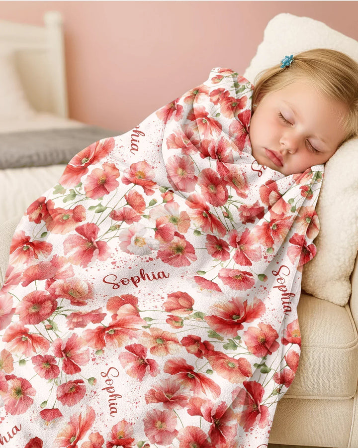 Custom Name Birth Month Flowers Bamboo Blanket
