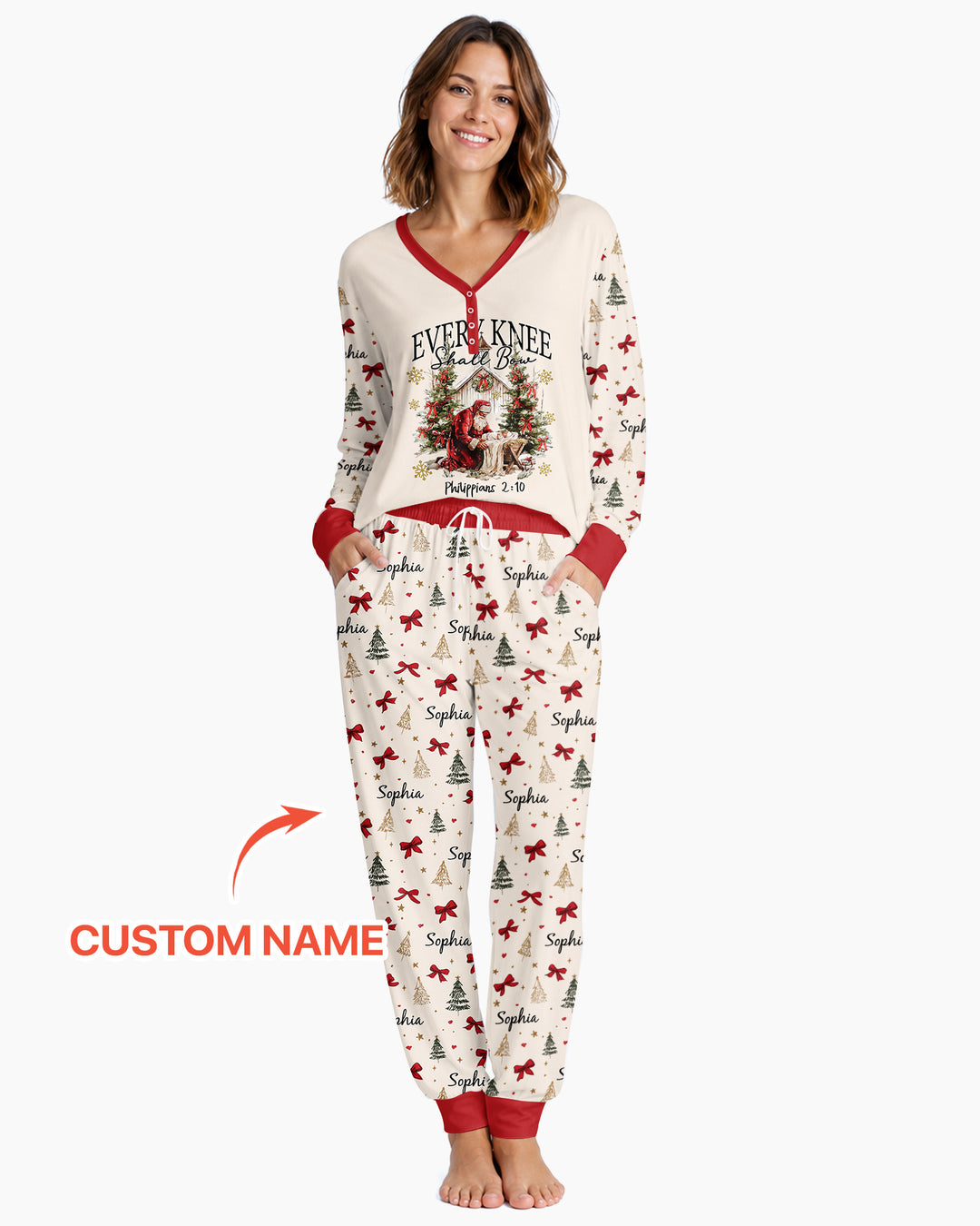 Every Knee Shall Bow Custom Name Mommy And Me Matching Bamboo Women Pajama Set