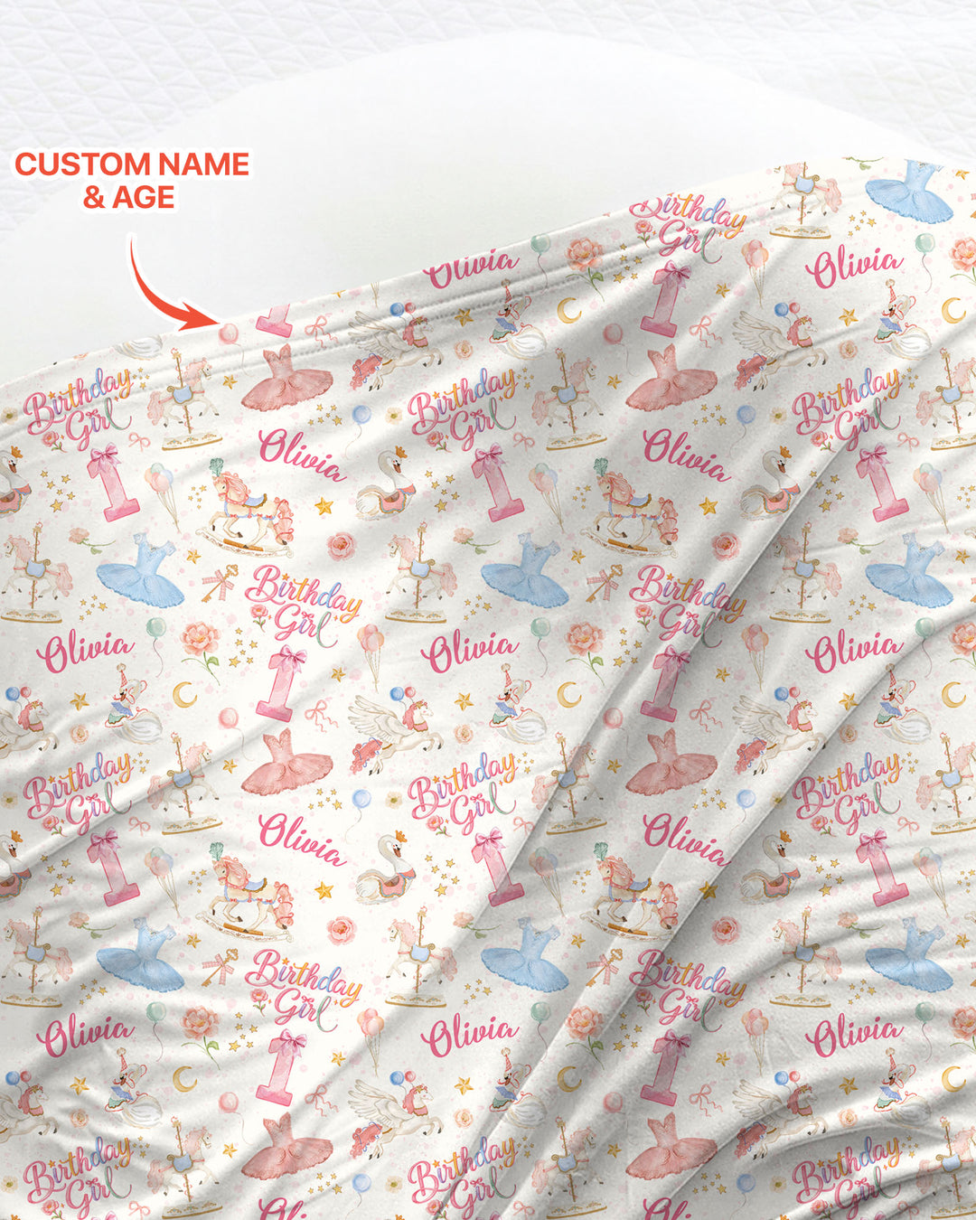Ballerina Birthday Girl Custom Name & Age swaddle blanket
