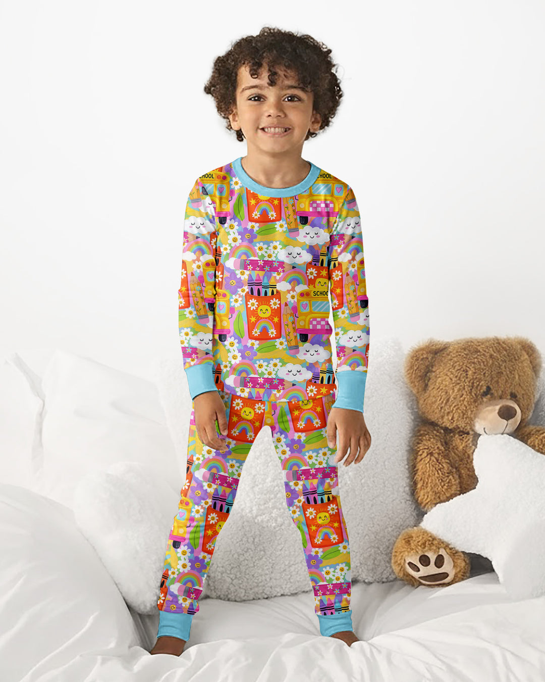 Retro Happy Classroom Bamboo Two Piece Long Sleeve Pajama Set