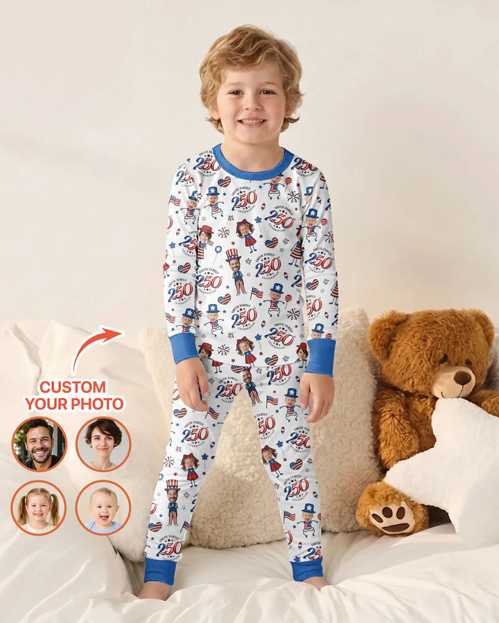 Custom Photo Smith Family Celebration Bamboo Two Piece Long Sleeve Pajama Set