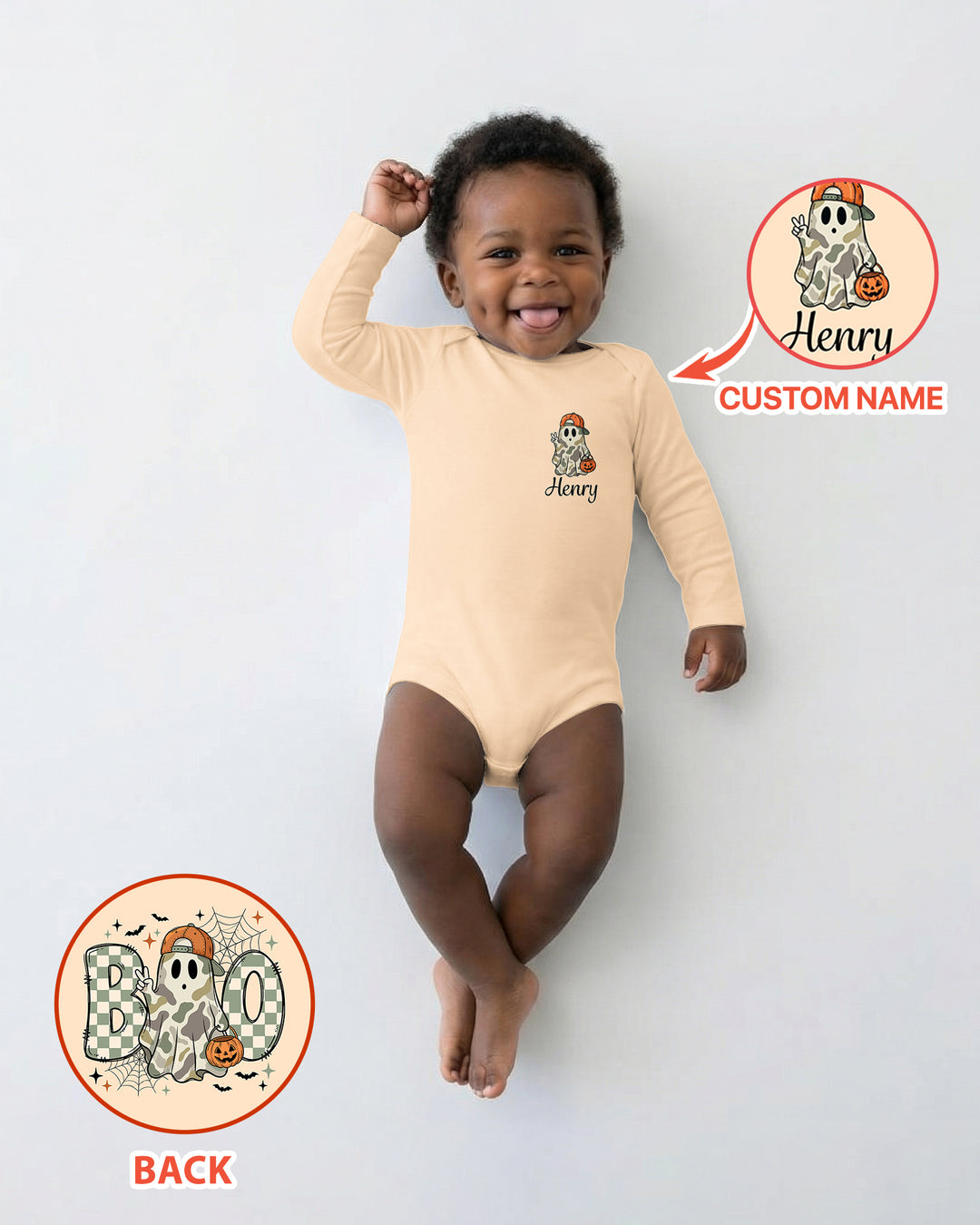 Personalized Baby Boy Halloween Ghost Bamboo Bodysuit