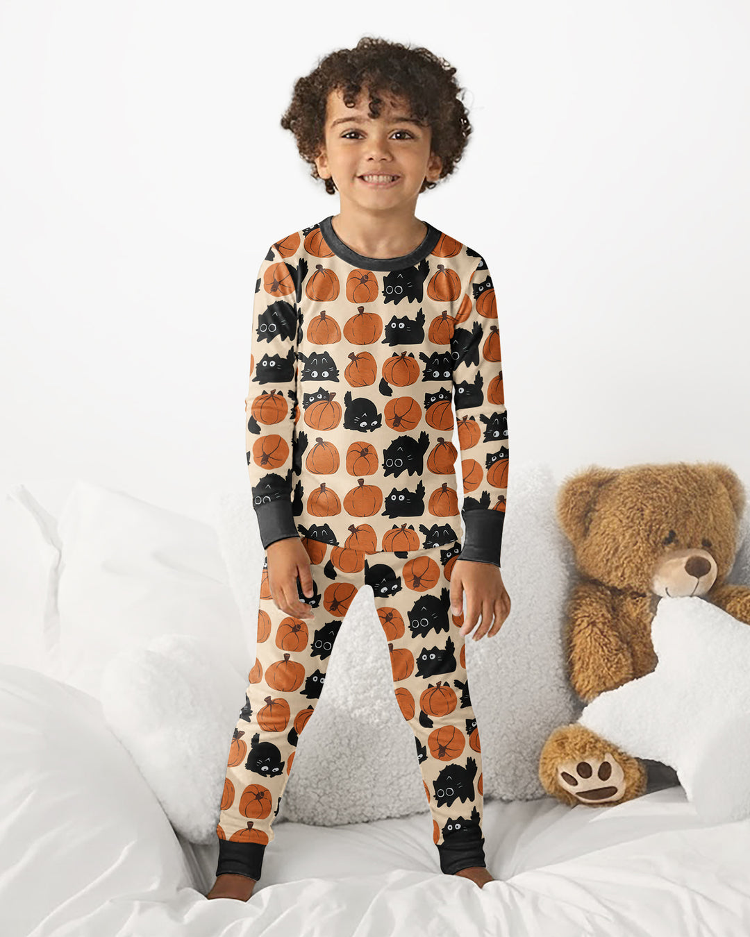 Black Cat Pumpkins Bamboo Two Piece Long Sleeve Pajama Set