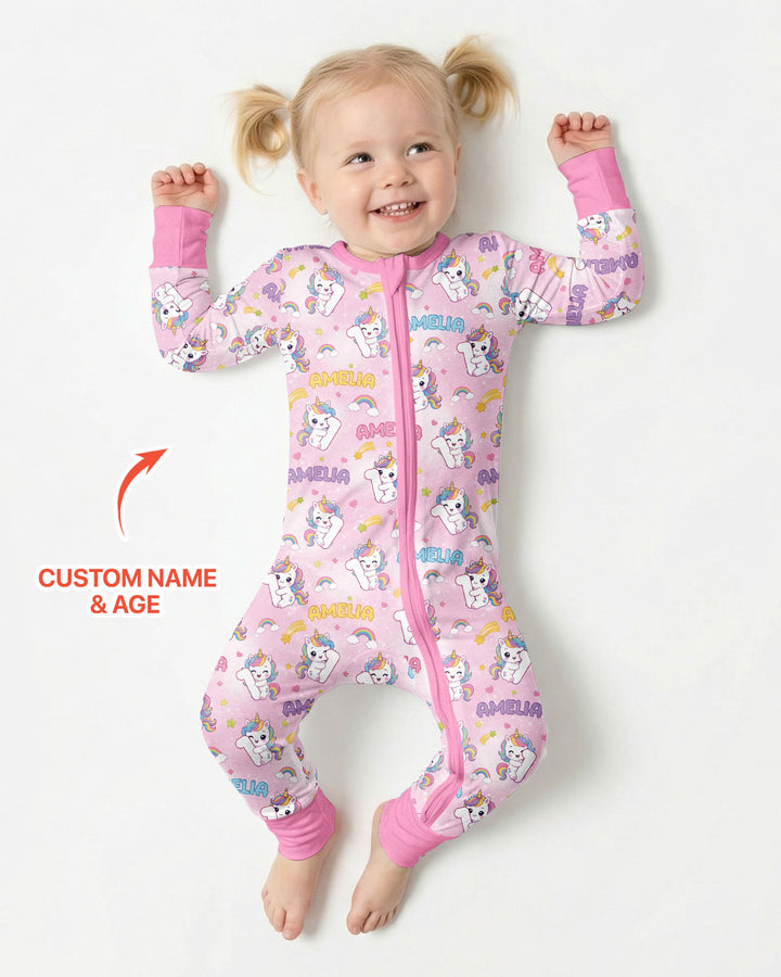 Custom Name Kawaii Unicorn Birthday Bamboo Convertible Zippy