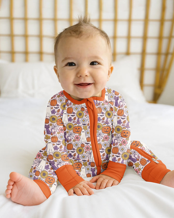 Ghost Pumpkin Fall Floral Halloween Bamboo Convertible Zippy