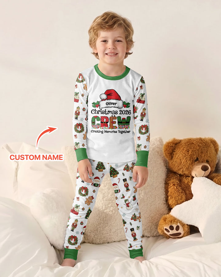 Custom Name Christmas 2026 Crew Bamboo Two Piece Long Sleeve Pajama Set