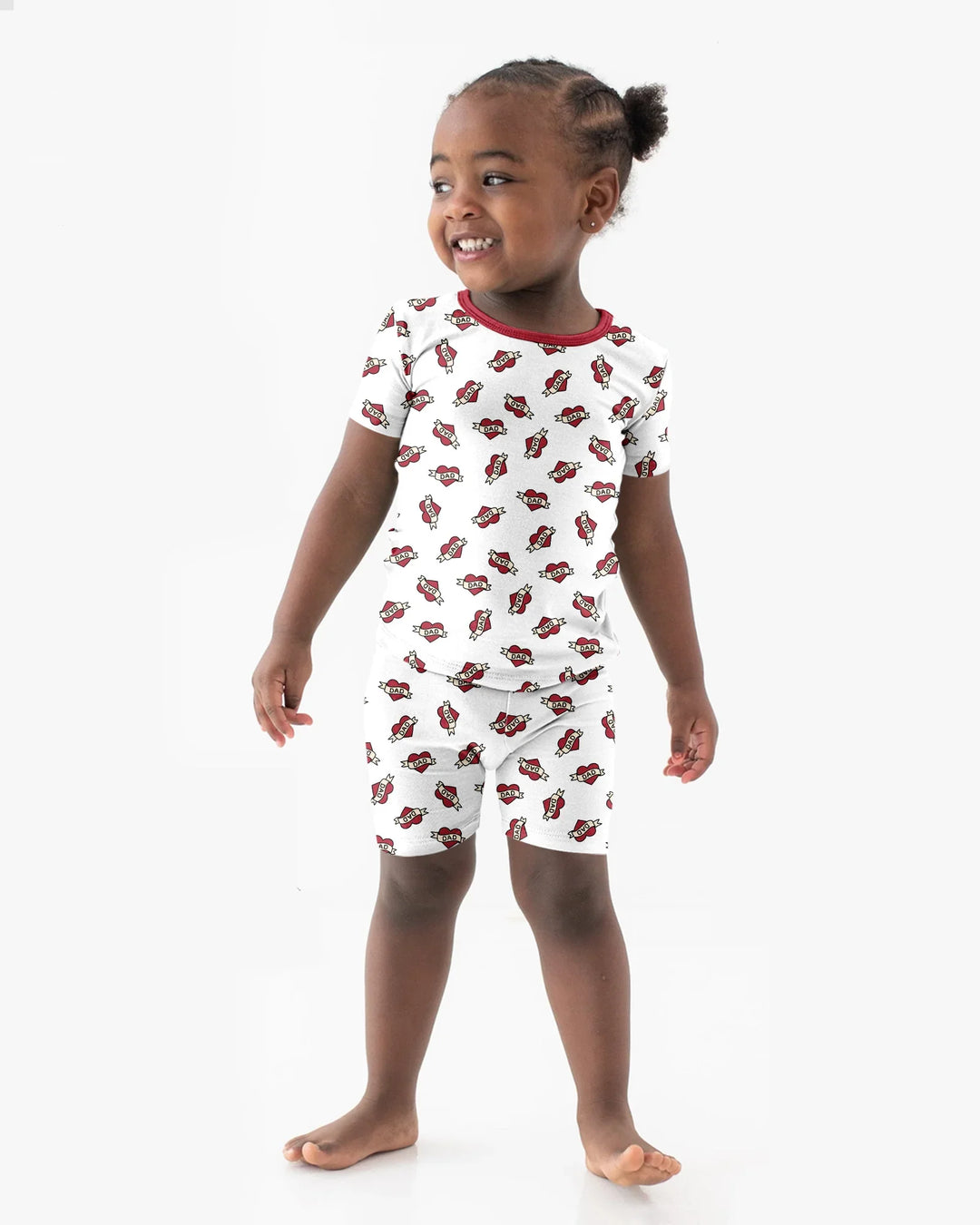 Old School Dad Hearts Daddy & Me Matching Bamboo Two Piece Short Sleeve Shorts Pajama Set