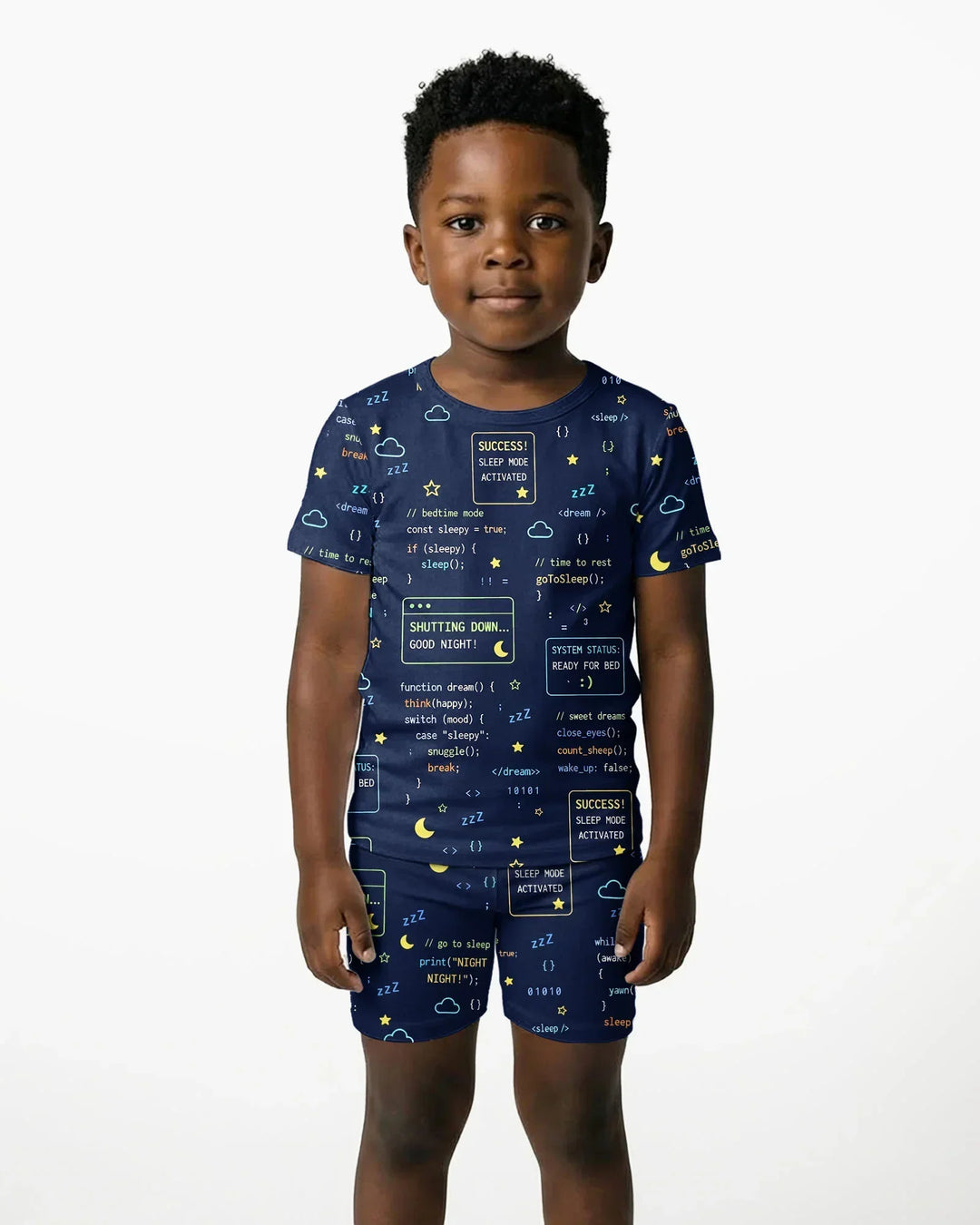 Pijama de dos piezas de bambú de manga corta con pantalón corto "It Techy Job Matching" para padre e hijo