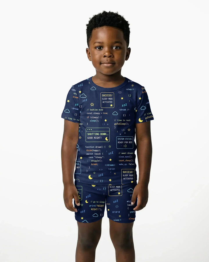 Pijama de dos piezas de bambú de manga corta con pantalón corto "It Techy Job Matching" para padre e hijo