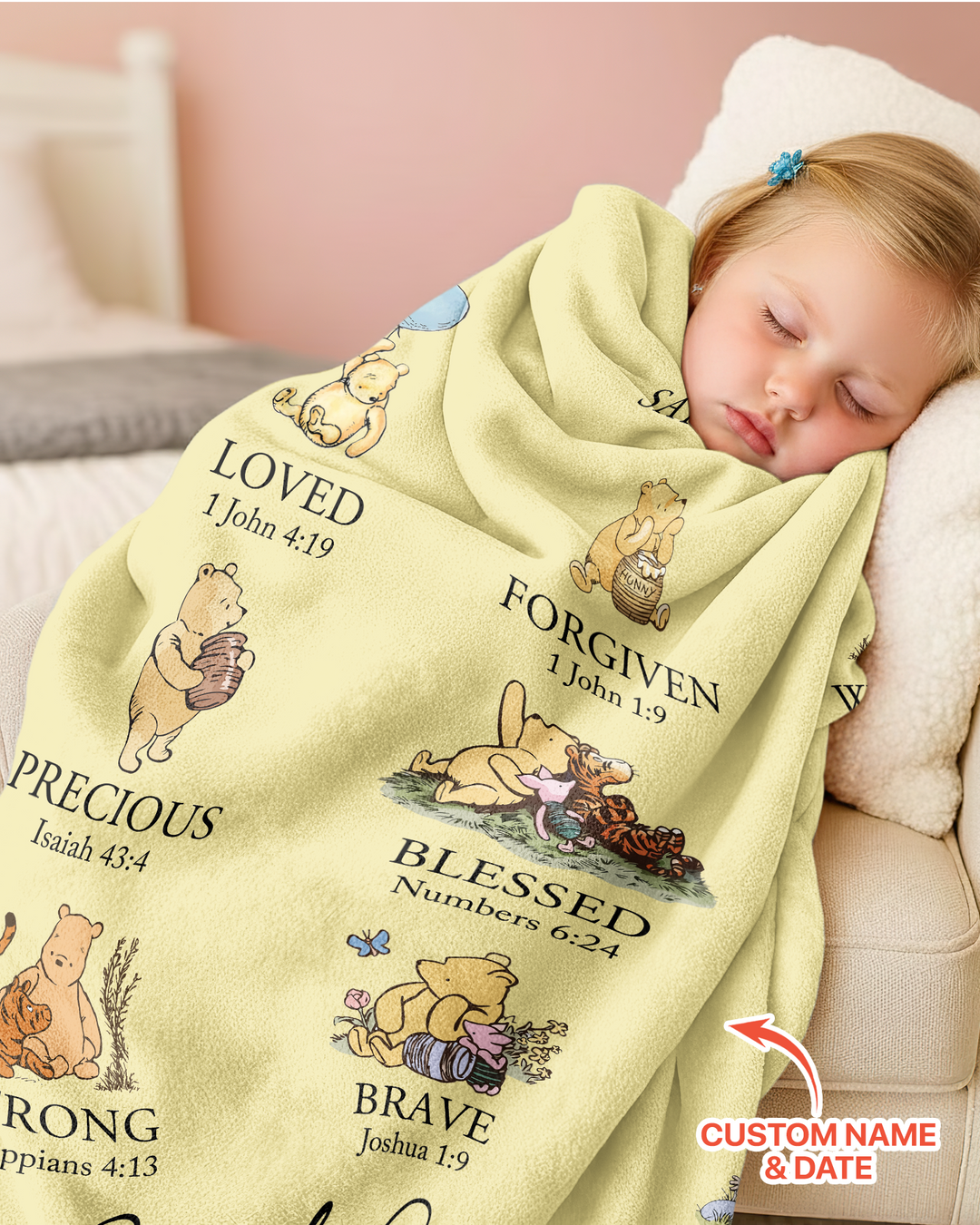 Personalized Baptism Classic Bear Bible Verses Bamboo Blanket