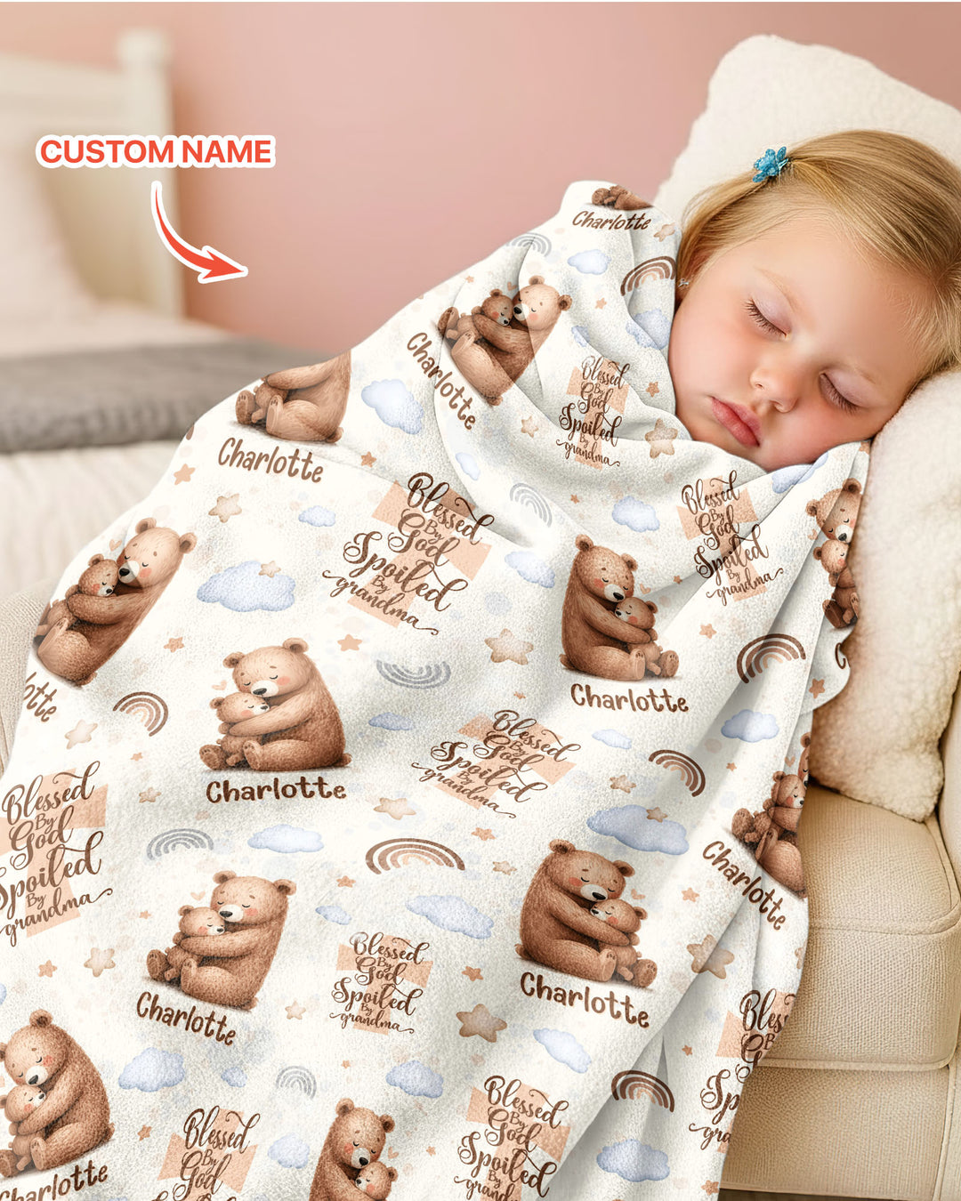 Custom Name Blessed By God Spoiled By Grandma Bamboo Blanket