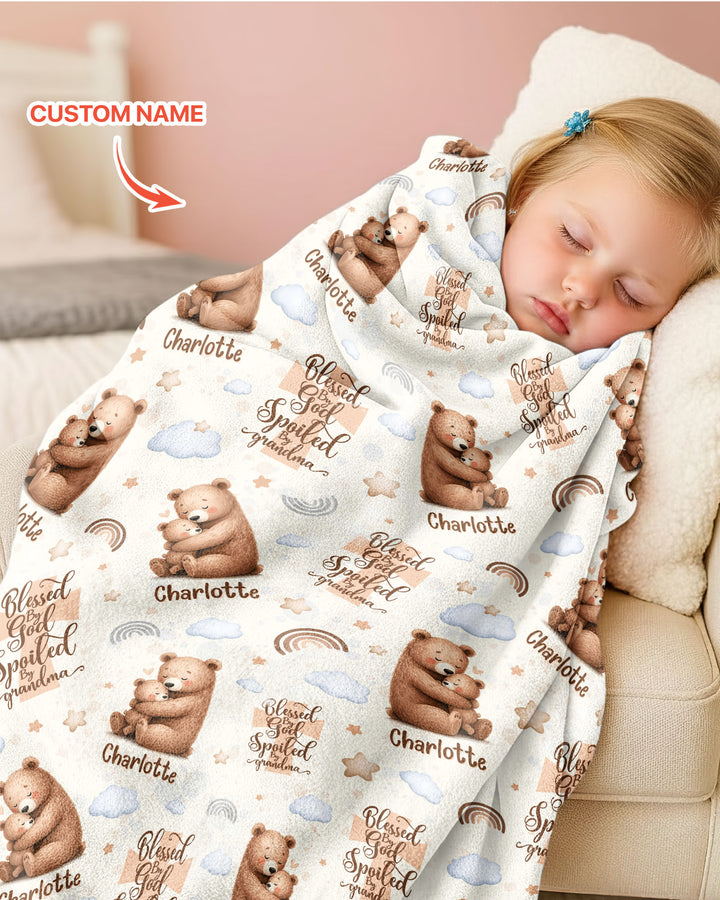Custom Name Blessed By God Spoiled By Grandma Bamboo Blanket