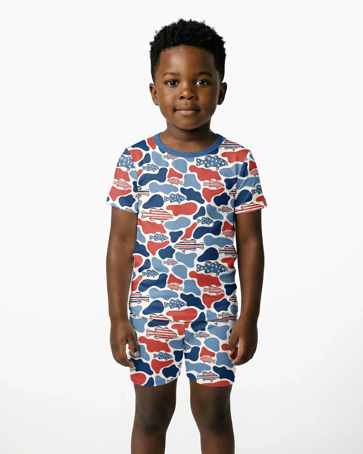 Reel America Daddy & Me Matching Bamboo Two Piece Short Sleeve Shorts Pajama Set