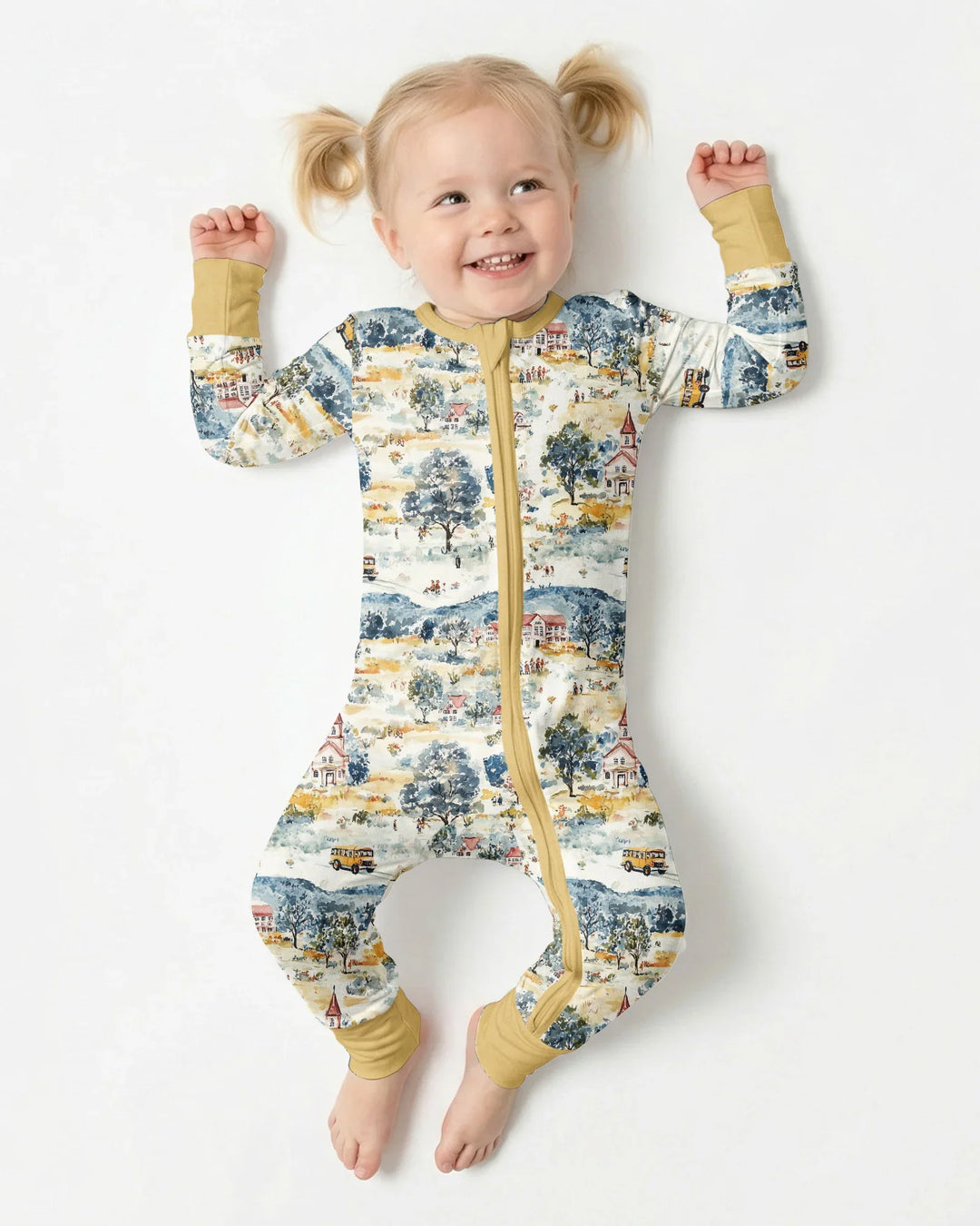 Whimsical Watercolor School Village Bamboo Convertible Zippy