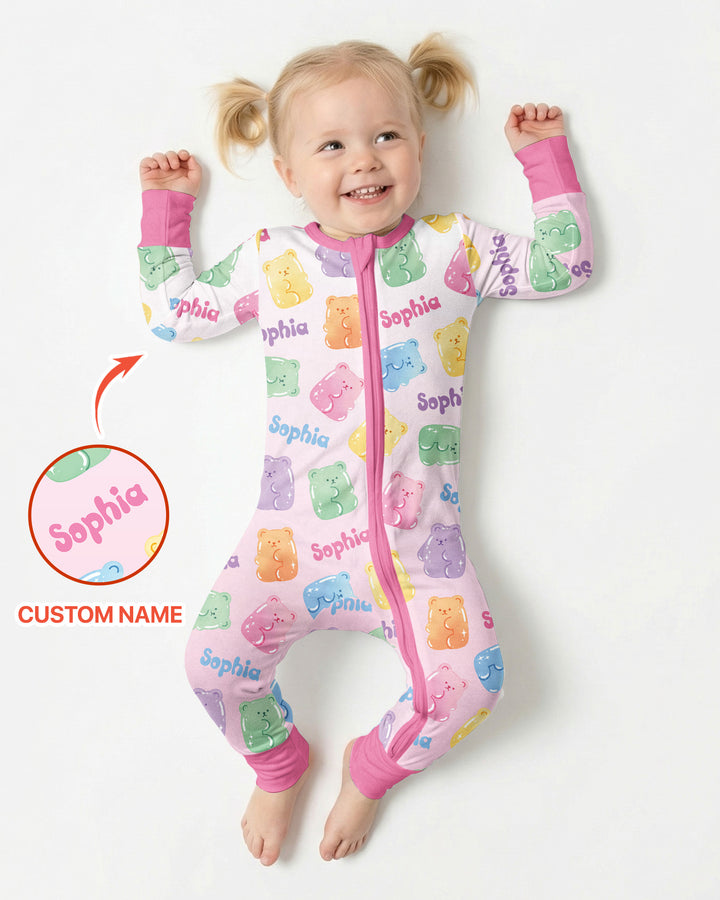Kawaii Jelly Gummy Bears Custom Name Bamboo Convertible Zippy