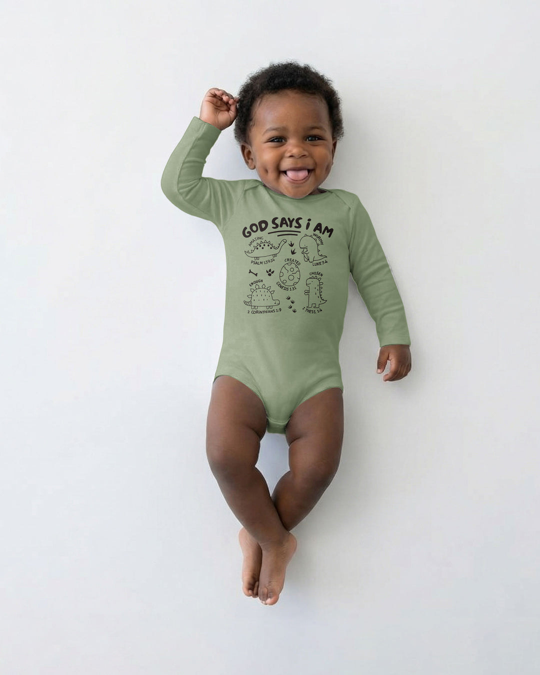 God say i am Dinosaur Bamboo Bodysuit
