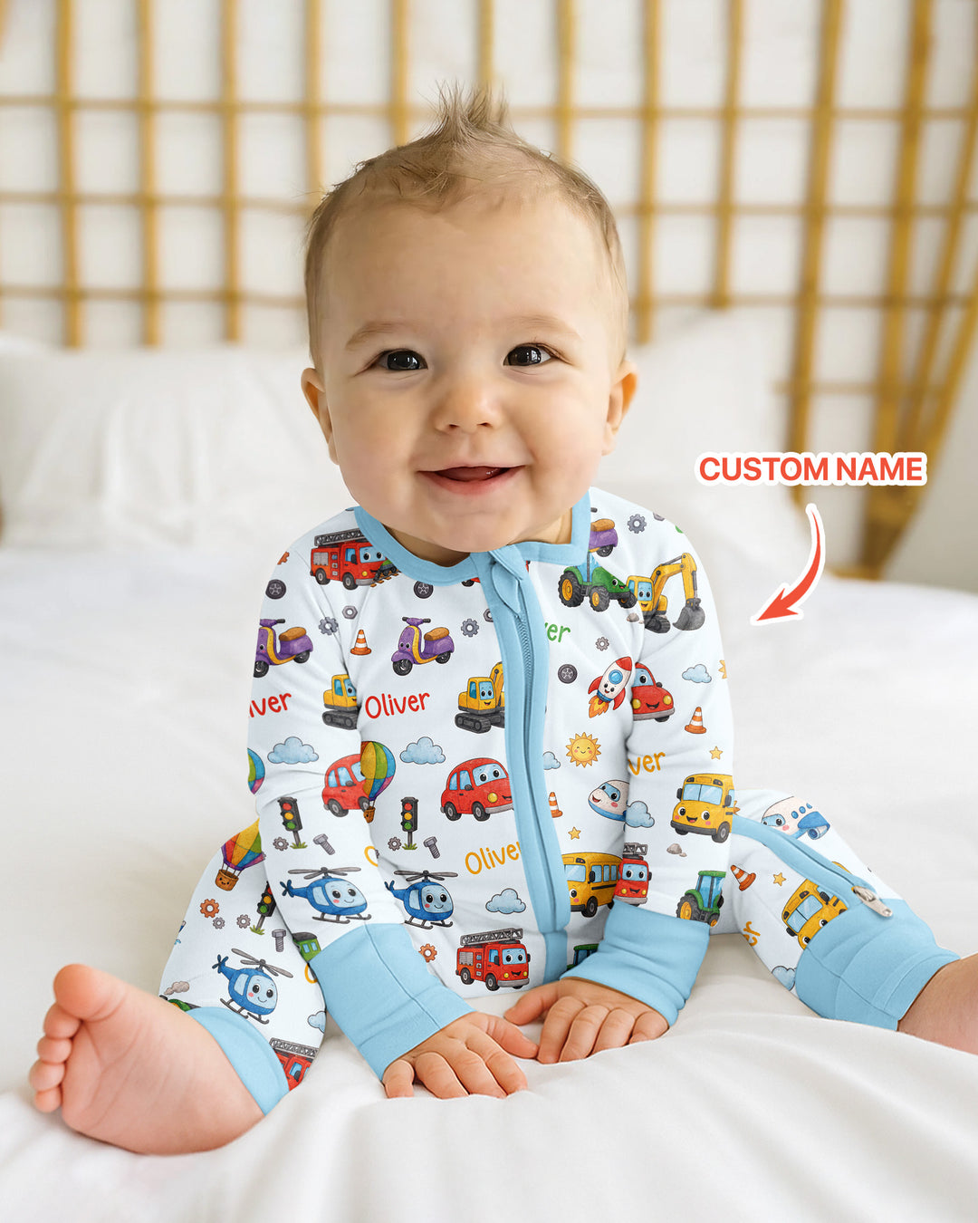 Custom Name Cute Transport Bamboo Convertible Zippy